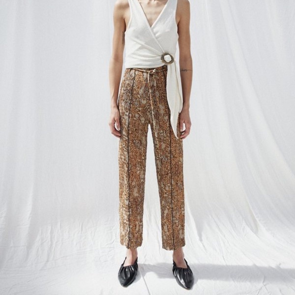 Nanushka Brown Snake Print Wide-Leg Pants